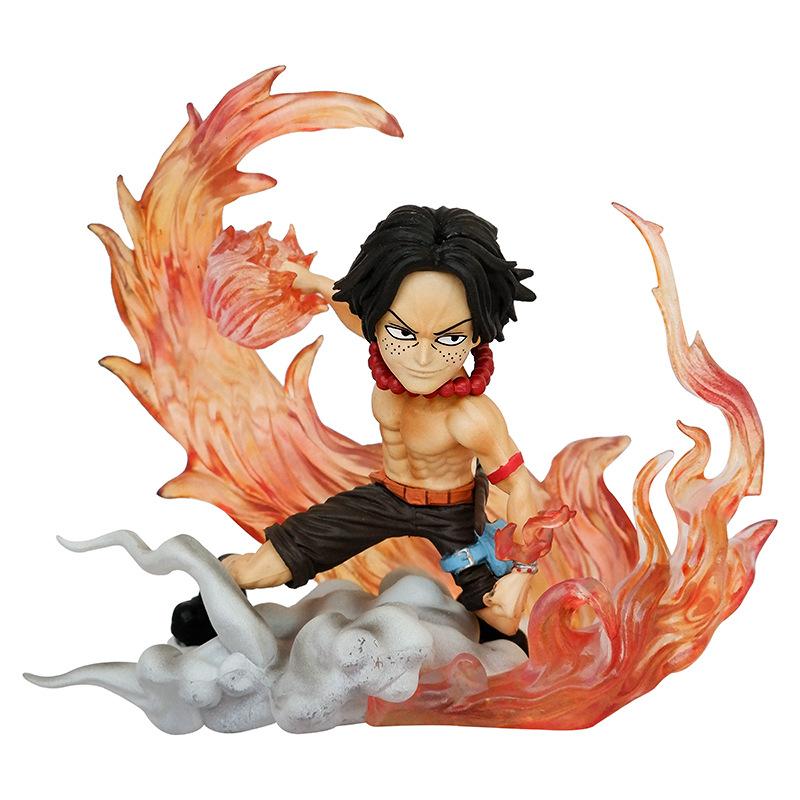 One Piece Anime Figure 10cm Q Version Battle Portgas D Ace Action Figure Model PVC Statue Toy Doll Collection Gift