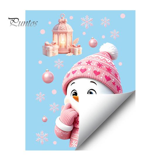 Party Atmosphere Wall Decorations Christmas Snowman Static Glass Stickers, Decorative Pink Decals, Waterproof PVC Creative Gift for Friends