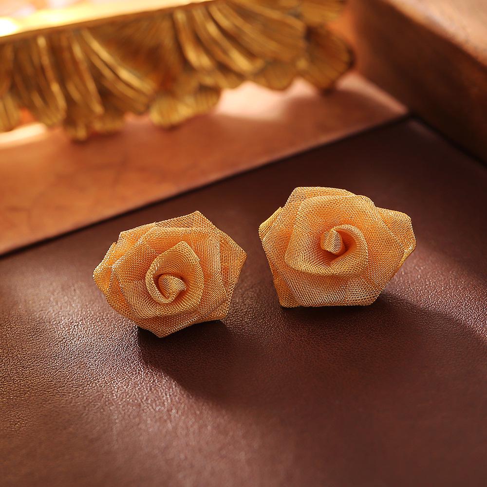 Rose Liu Yifei Inspired Gold Woven Rose Flower Earrings - Women s High-End Fashion Style