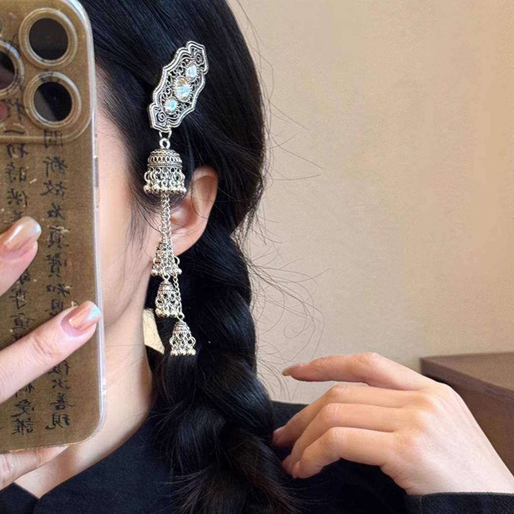 Ethnic Style Bell Hair Clip For Women Elegant Vintage Chinese Tassel Hair Clip Girls Trendy Turquoise Hair Clip Hair Accessories