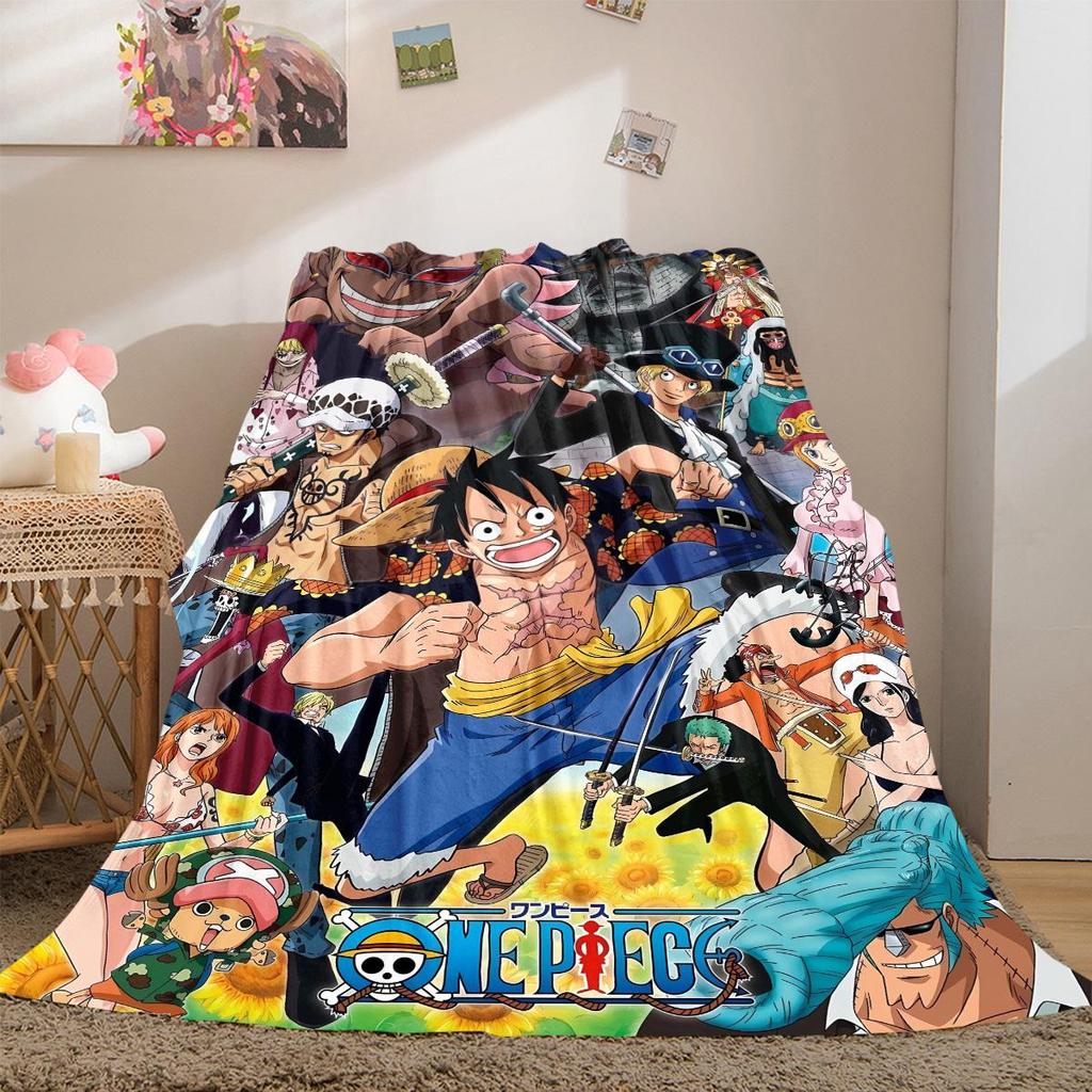 One Piece Anime Puzzle Print Blanket Warm Comfortable Flannel Cover For Bedrooms, Sofas, Beds, Chairs LXR156