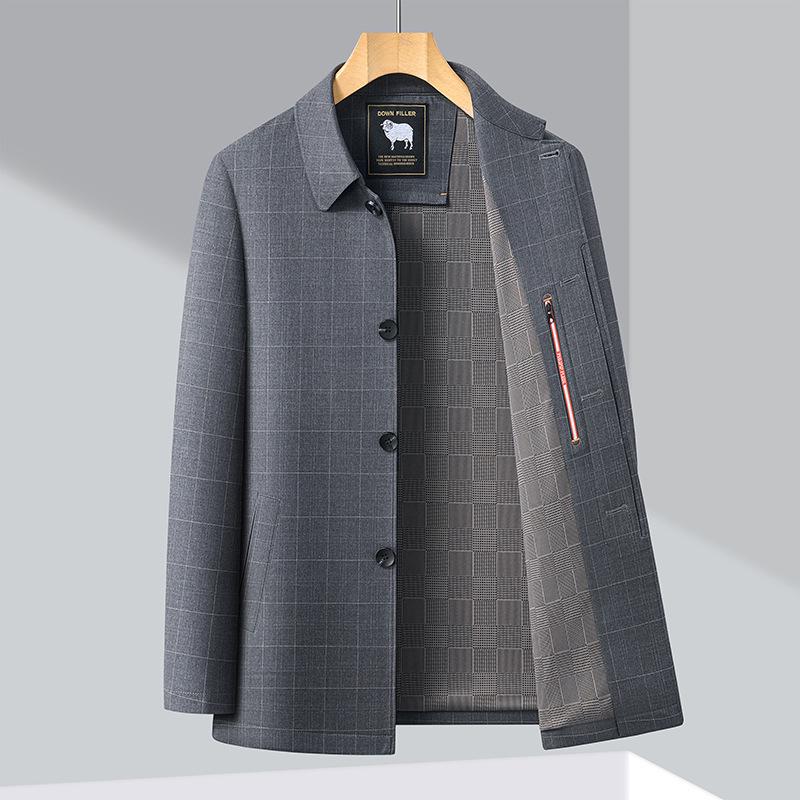 Men's Business Casual Plaid Jacket - Buttoned, Loose Fit, Lapel Style, Ideal for Spring & Autumn.