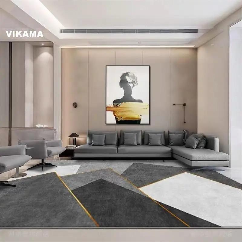 Minimalistischer, geometrischer, großer, rutschfester Teppich mit grauem Muster für Wohnzimmer und Schlafzimmer – einzigartige Dekoration