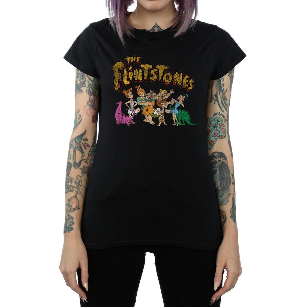The Flintstones Womens/Ladies Group Distressed Cotton T-Shirt