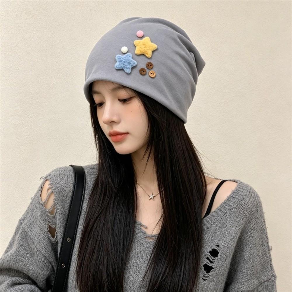 Háčkovaná čepice s hvězdami, volný střih, japonský styl, kukla, odolná, navlékací čepice, venkovní