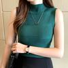 Summer Tops Women Semi High Neck Soft Knitted Sleeveless Casual Shirts for Women Fashion Slim Fit Base Blouses Women Elegant Simple Lady Shirt 26302