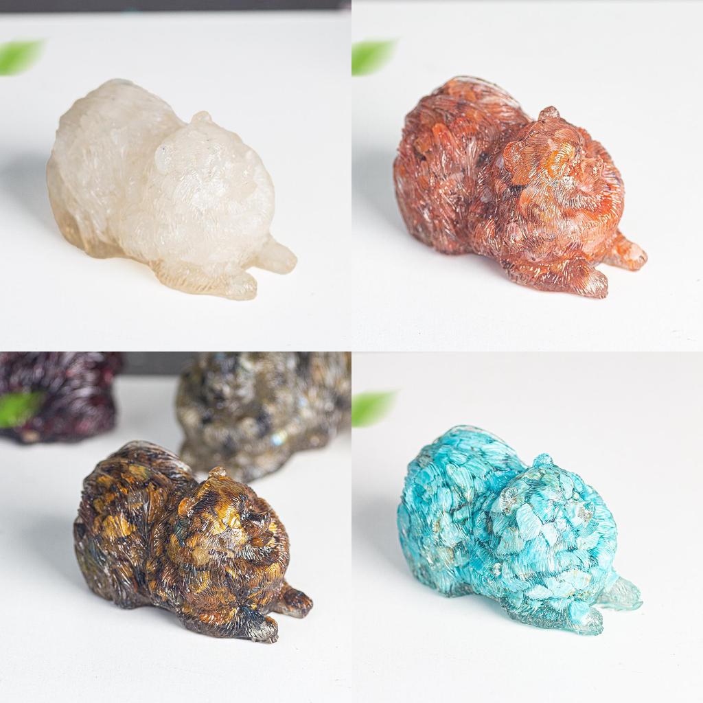 Resin Filled Water Crystal Dog Ornament With Semiprecious Stones For Office Decor And Collectors