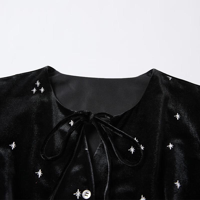 Women's Elegant Embroidered Velvet Midi Dress