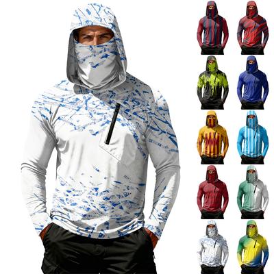 Camiseta Casual con Capucha de Manga Larga para Hombre con Protección Solar