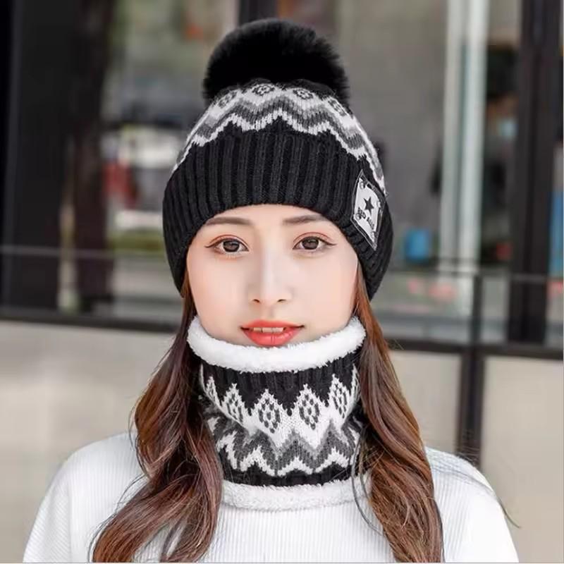 2PCS Winter Plush Warm Scarf Hat Set for Women Velvet Windproof and Cold Proof Ear Protection Outdoor Bicycle Commuting Set