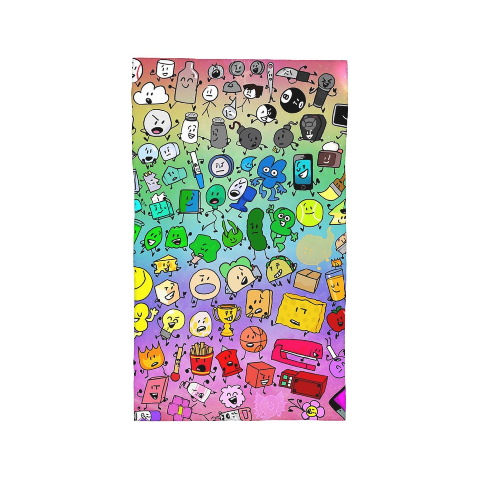 

BFDI Inanimate Insanity All Characters Rainbow Soft Face Towel Quick Dry Pool Bath Cotton Towels Absorbent W30*H60(CM)