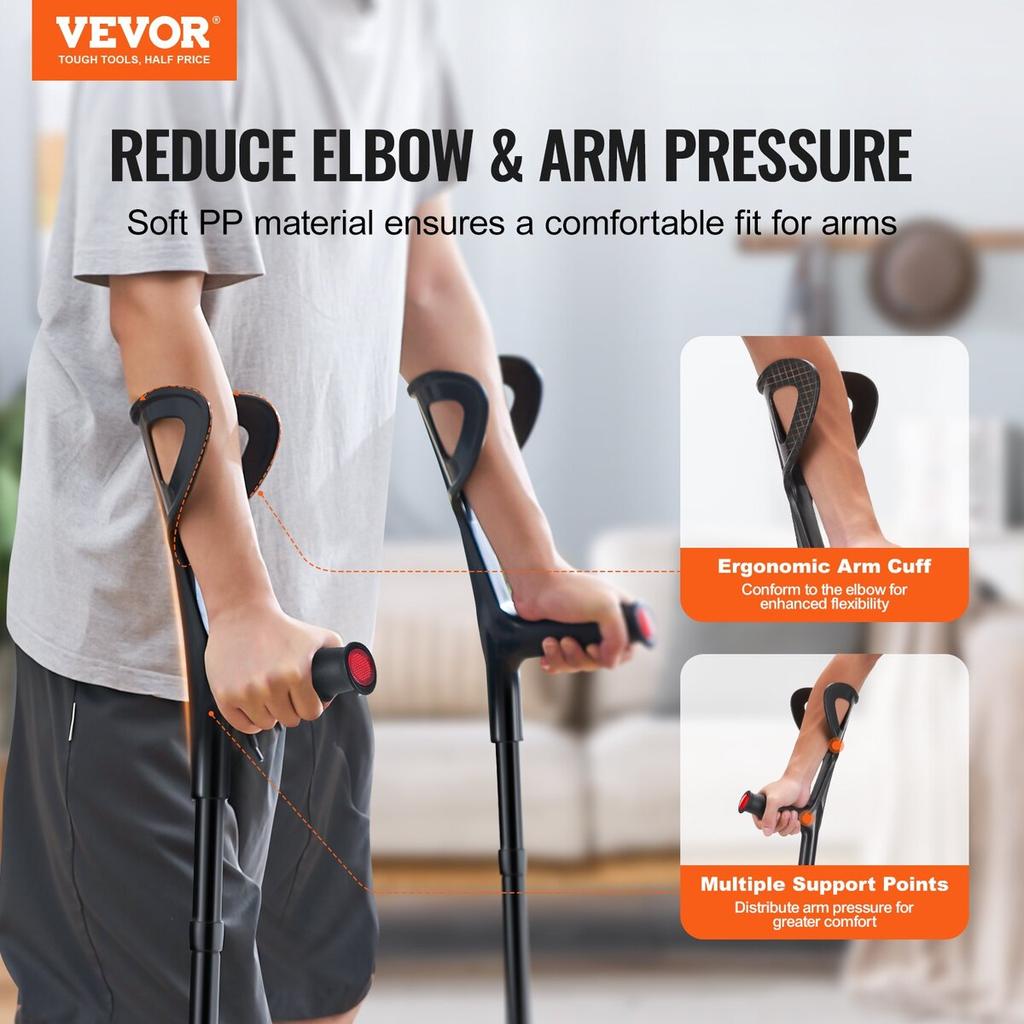 Forearm Crutches 10-Level Height Adjustable Walking Crutches 1 Pair 350LBS