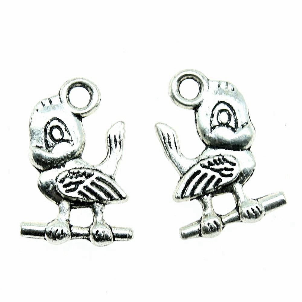 

20шт Птичьи шармы Амулеты Античное серебро Цвет Цинковый сплав 19X12mm
