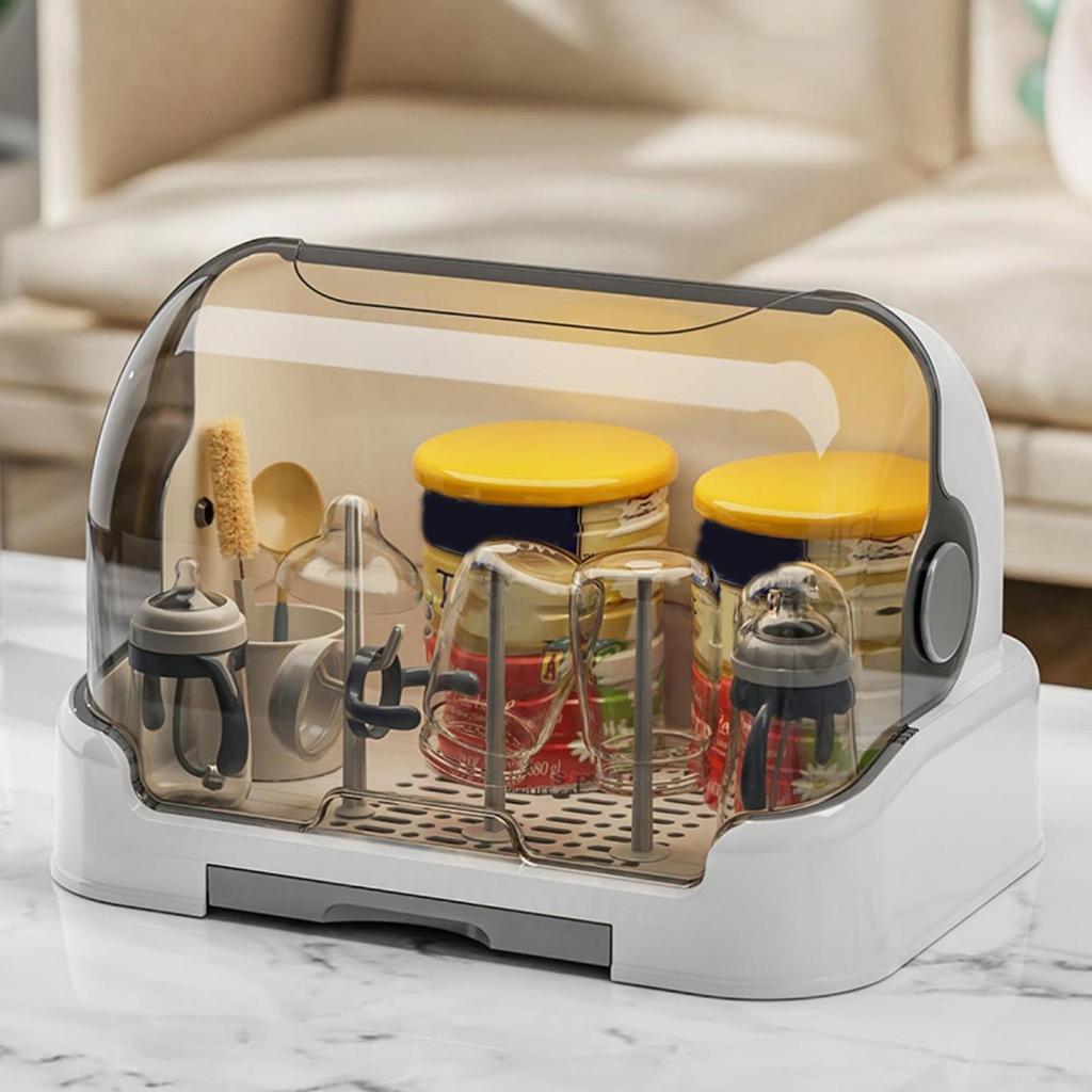 Babies Bottle Drying Rack Dustproof Bottle Storage with Removable Drip Tray Durable Sealing Protection secure Toddler Bottles