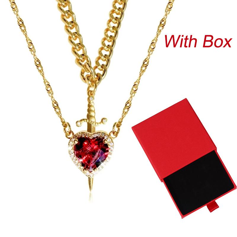 Set di 2 Collane Cuore e Spada - Acciaio Inossidabile Placcato Oro 18K Collane Cristallo per Coppia Donne Uomini Fidanzato Fidanzata