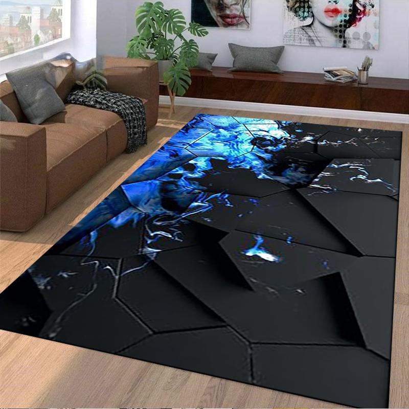 Abstract Geometric Carpet with Black and Blue Pattern Design Suitable for Use As an Anti-slip for Living Room Bedroom Sofas