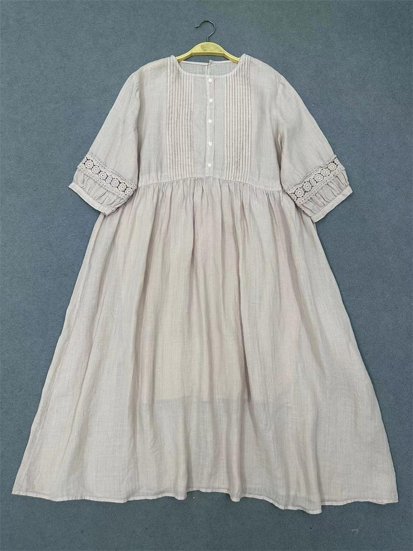 

Винтажные кружевные лоскутные платья Johnature со складками и вырезами, летние свободные универсальные платья со шнурком One Size розовый