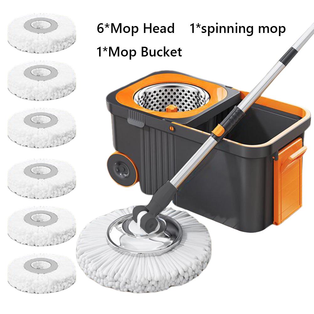 Cleaning Spin Mop with Bucket Household Cleaning Automatic Spin Mop with 6 Extra Refills Heads Extended Handle for Home Cleaning