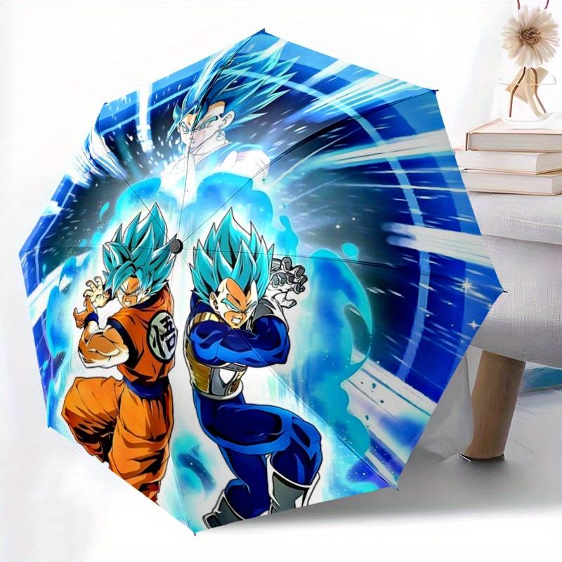 1pc Dragon Ball Z Super Saiyan Blue Goku & Vegeta Durable Cartoon Folding Umbrella, Portable 3-Fold Compact Umbrella for Men and Women, Suit