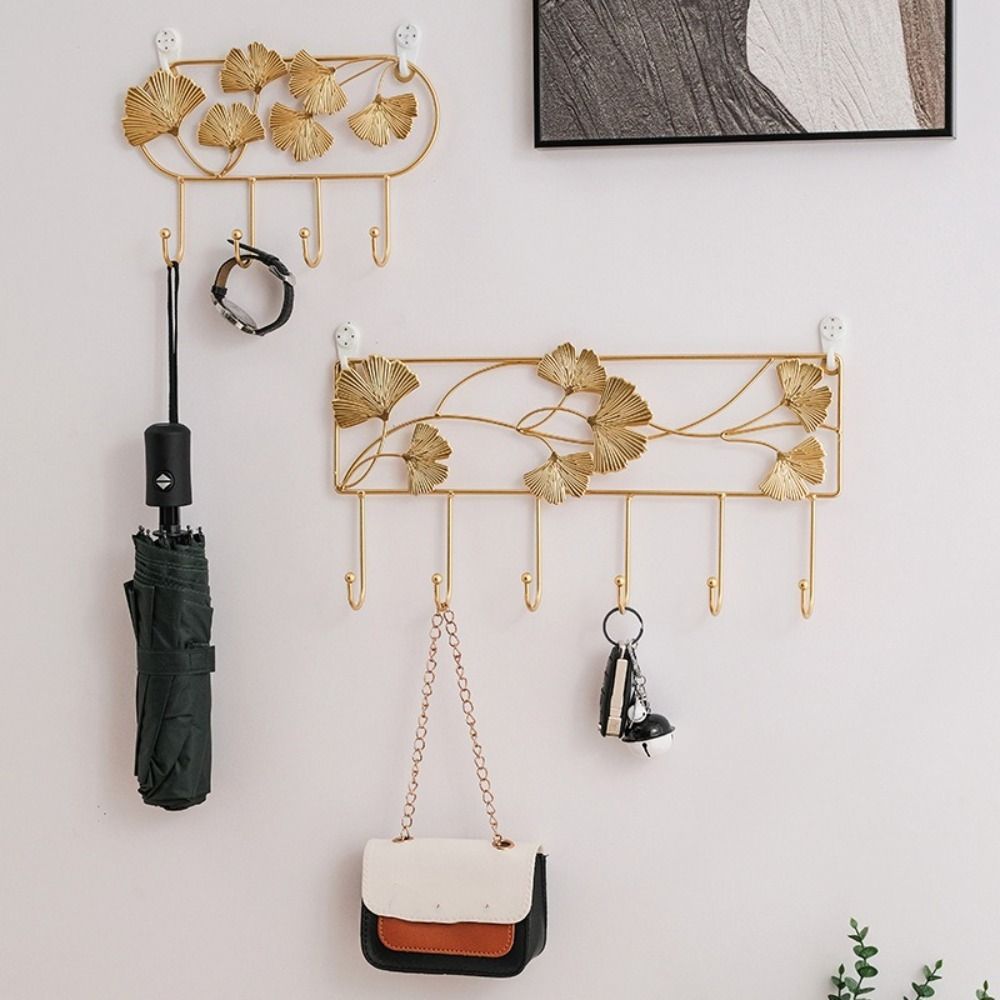 Ginkgo Leaf Key Holder Golden Wall Hooks Home Supplies Coat Hanger Wall Mounted