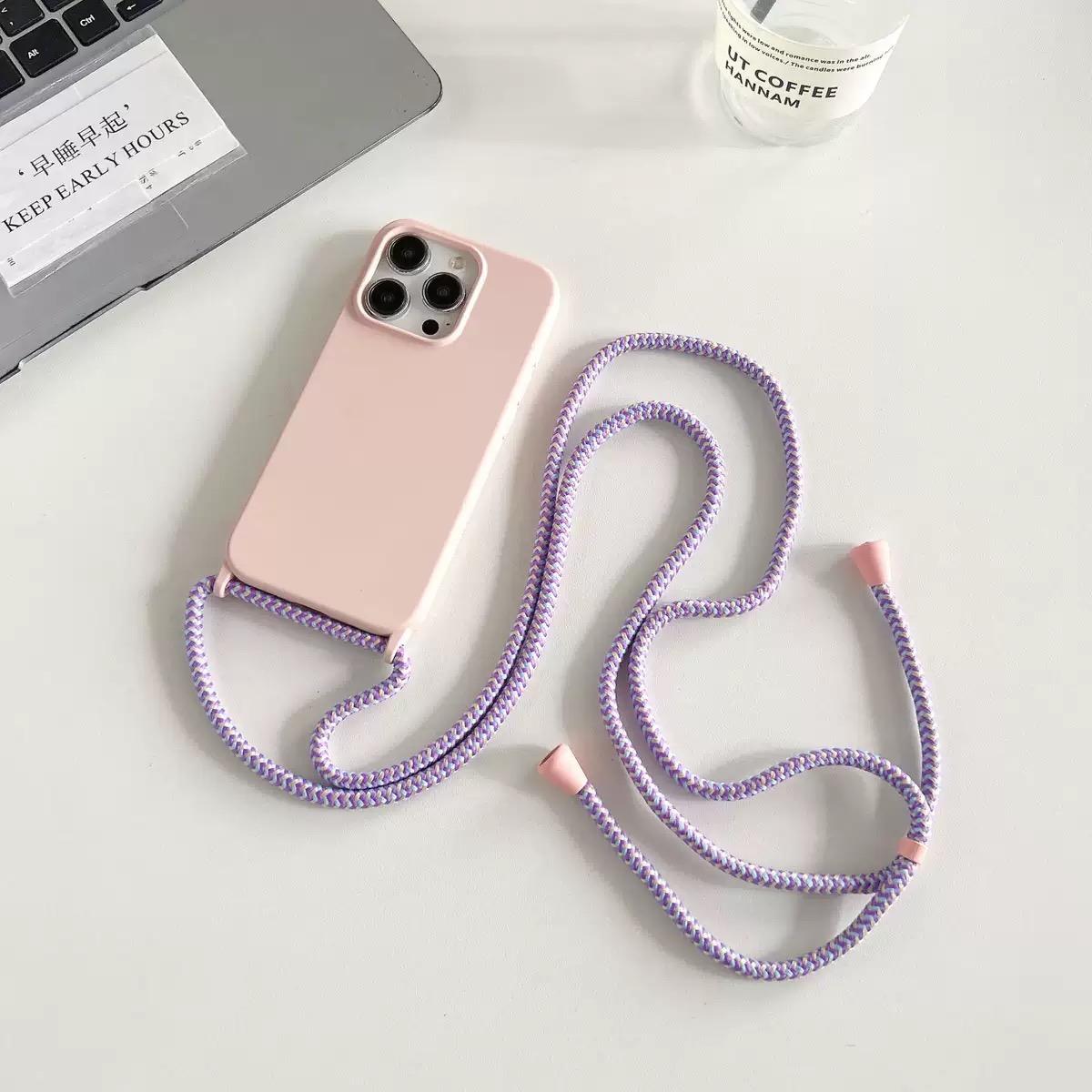 

Liquid Silicone Phone Case with Cross Collar Strap, Corded Case for iPhone 16, 15, 14, 12 Pro,11, X, XR, XS Max, 6s, 7, 8 Plus For iPhone 13 Mini&Case & Strap