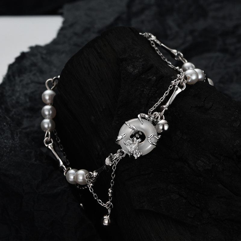 Niche S925 Sterling Silver Safety Buckle Bracelet, Women's Platinum Handmade Short Pearl Bracelet