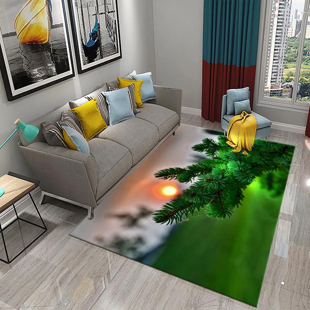 3D Grüner Kiefernteppich für Wald Schnee Kiefernzapfen Teppiche für Küche Badezimmer Rutschfeste Matte Wohnzimmer Schlafzimmer Eingang Dekor Teppich