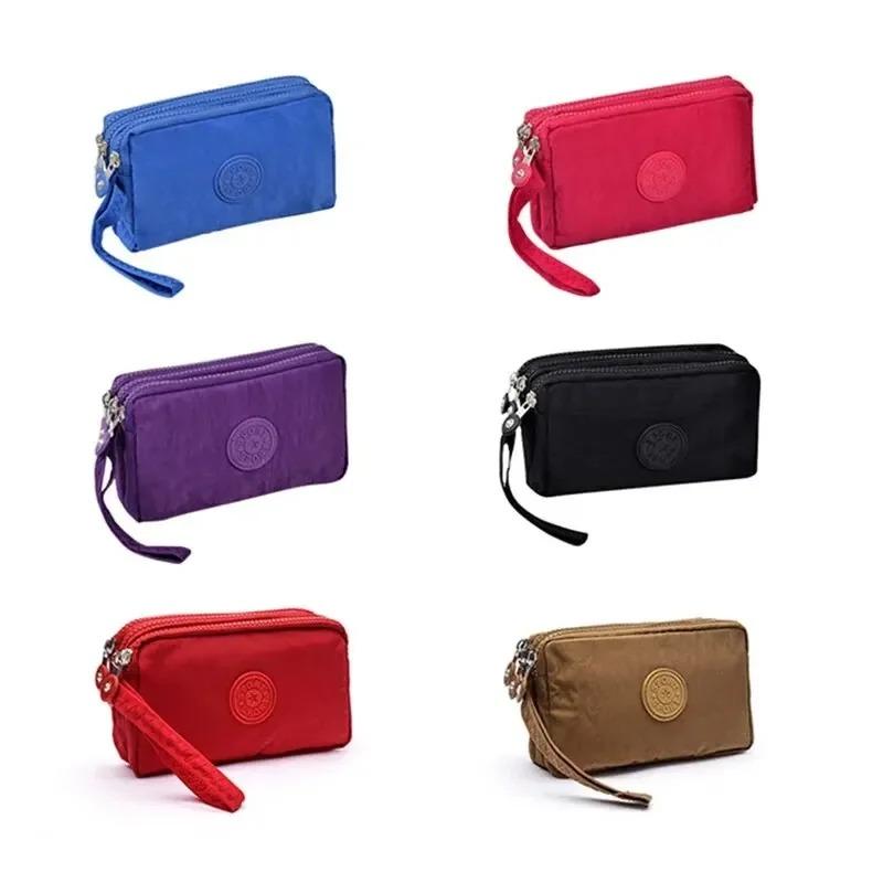 Korean Style Fabric Coin Purse for Ladies Three-layer Zipper Long Wallet Mobile Phone & Key Bag