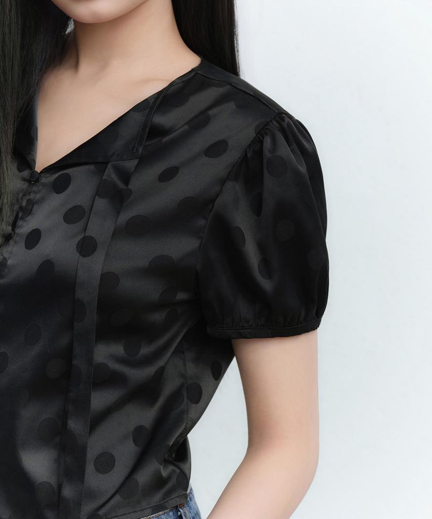 MUSINSA STANDARD WOMAN Women'S Dot Puff Sleeve Tie Blouse [Black]