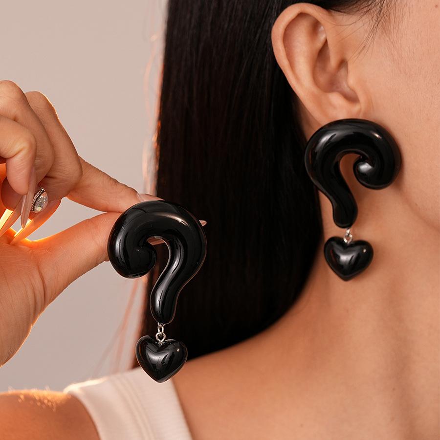 Oil Dripping Question Mark Love Silver Needle Earrings Simple Temperament High-end Earrings for Women