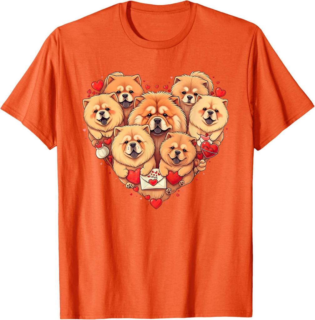 Chow Chow Heart Valentine Dogs Graphic Tee Short Sleeve Crewneck Casual Cotton T-Shirt for Men Women