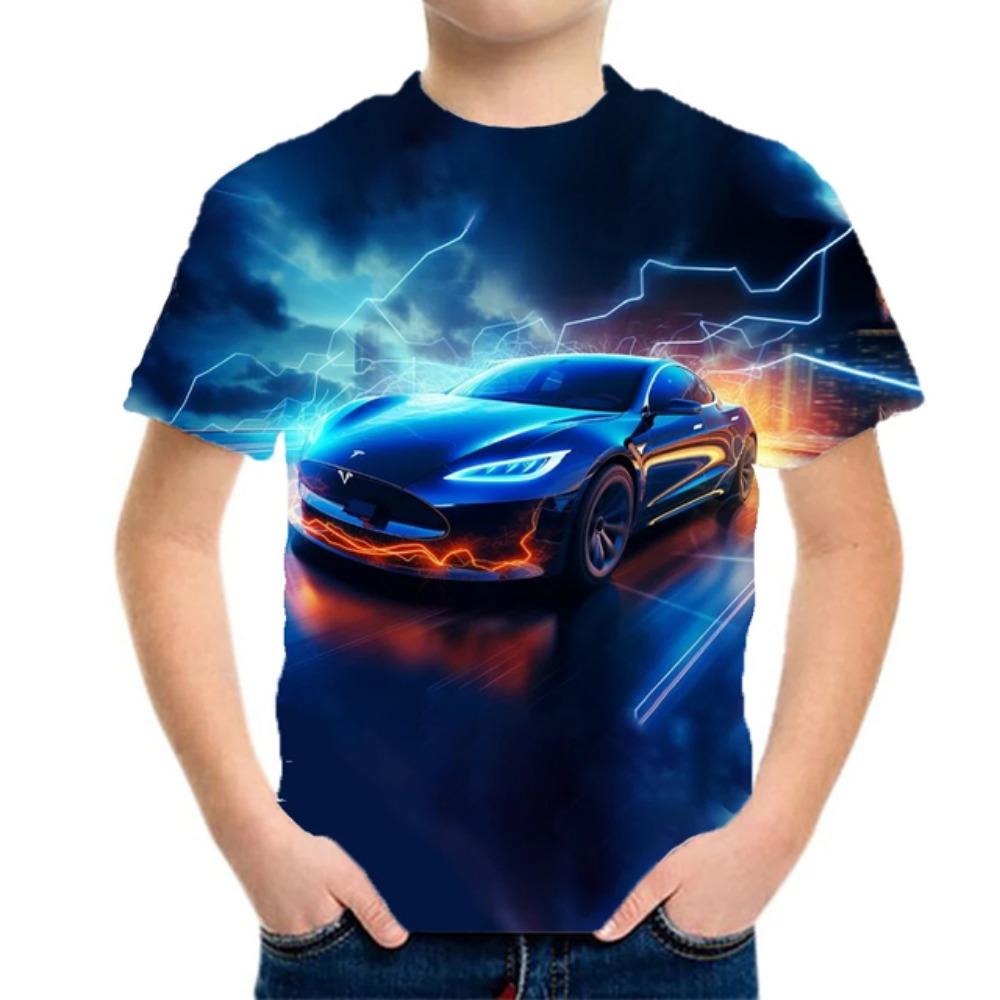 Racing Cars Graphic Printe T Shirts Boys Girls Gift Kids Short Sleeve Tops for Children Clothes From 2 To 8 Years Male T-Shirts