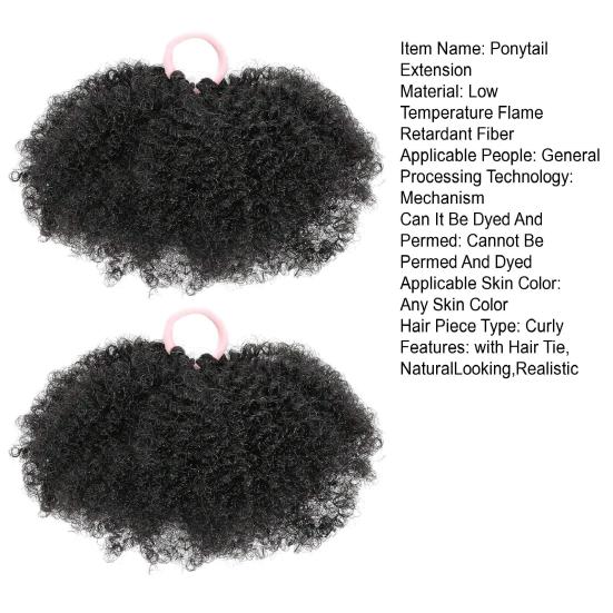 1 Pair Kids Afro Puff Ponytail Extension with Hair Tie Natural Looking Children Wrap Around Synthetic Messy Curly Hair Bun