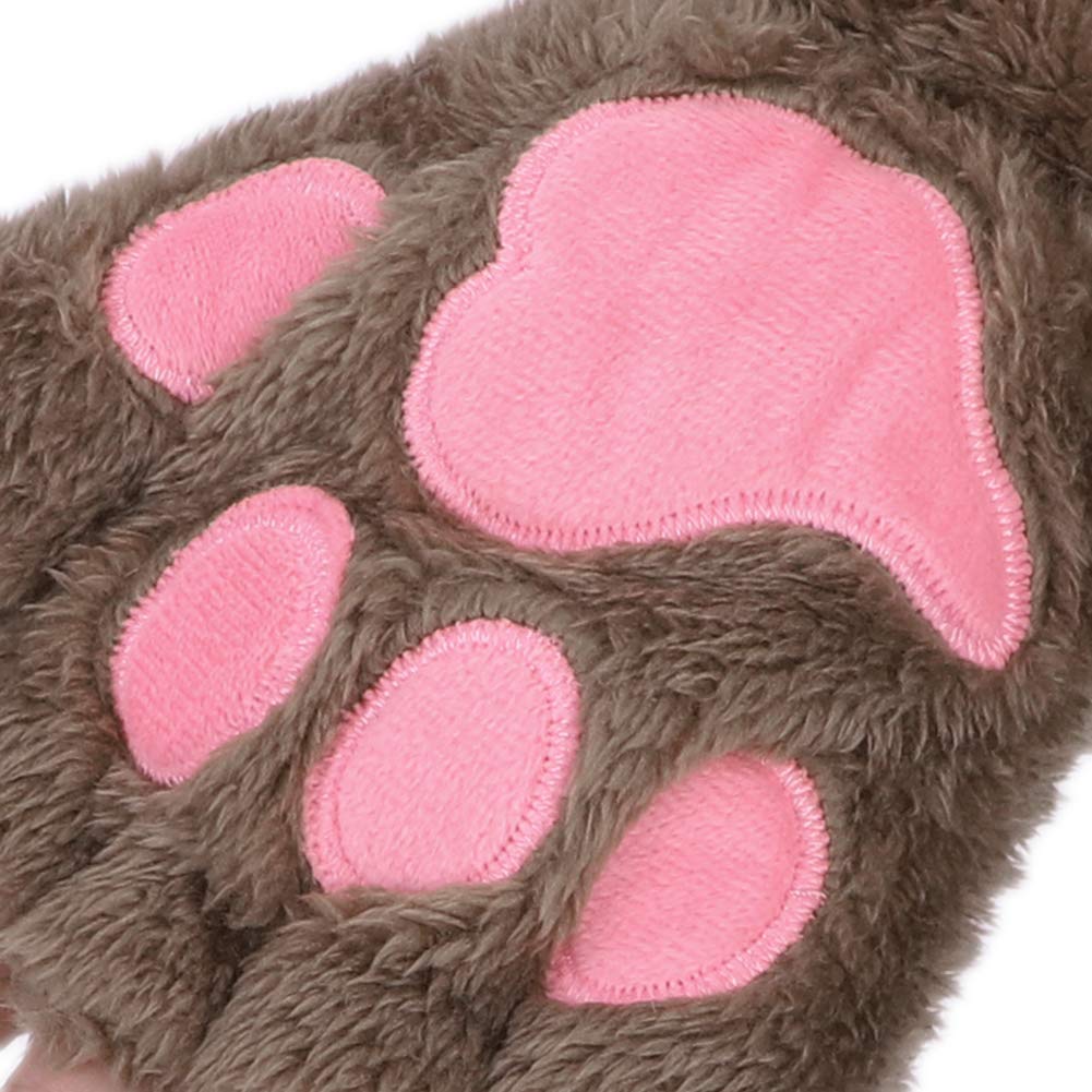 cat paw gloves for fall and winter Perfect for or cat Perfect for school cultural and other Khaki Cute, fluffy, half-finger cosplay. Halloween,