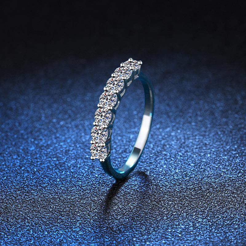 s925 sterling silver moissanite ring for women's T family starlight row ring princess seven rows diamond ring 70 points light luxury holiday gift