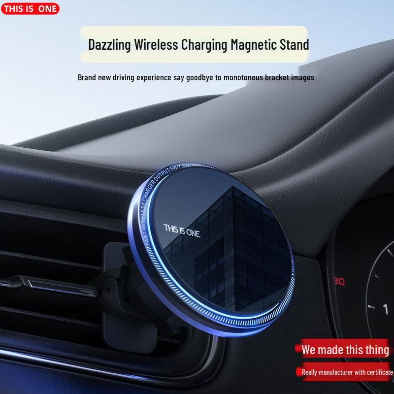 

Магнитное беспроводное автомобильное зарядное устройство и держатель для телефона для iPhone 16 - Кристально чистый дизайн Black Transparent Ring чёрный