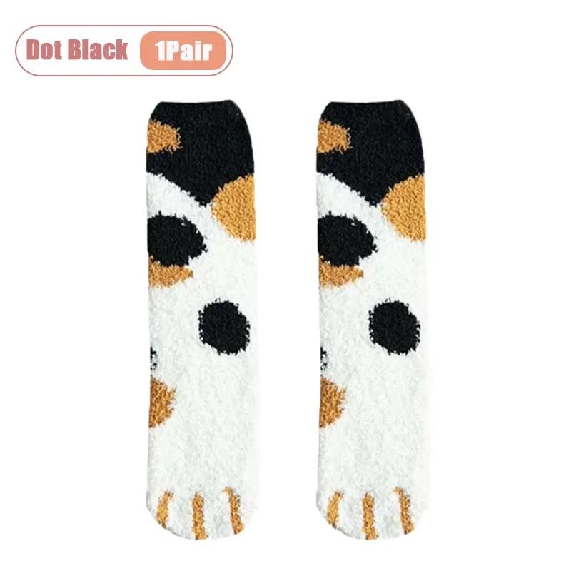 Winter Coral Fleece Socks Mid Calf Cute Cat Paw Design Thickened Warm Sleep Socks for Women Girls Indoor Cold Weather Wear