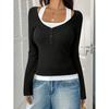 New Women's Blouses T-shirt Spring Fall Fashion Slim Halter Neck Fake Two-piece Stretch Long-sleeve Top Women Casual Clothing
