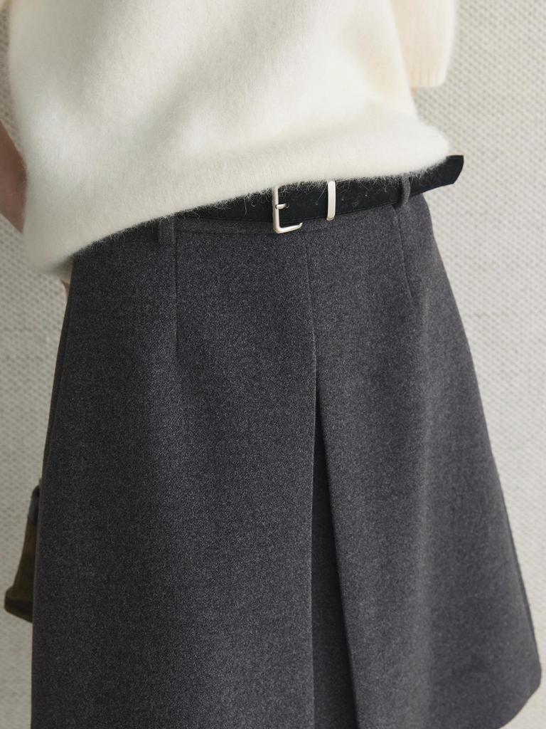 Xu Man Retro Korean Pleated Wool Midi Skirt for Women