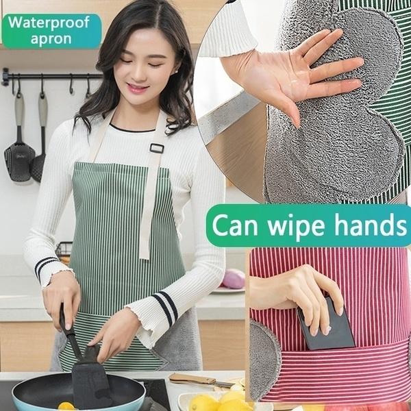 Household Wipeable Watrproof Aprons Kitchencooking Barbrcue Restaurant Women for Fashion Large Pocket Apron