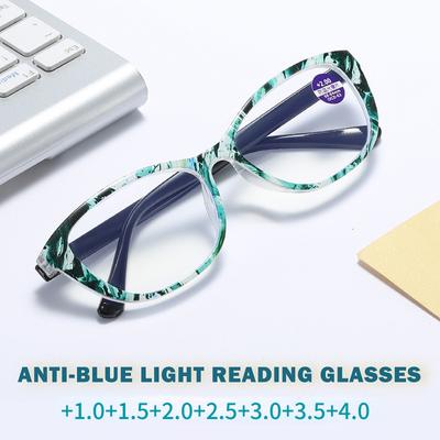 Anti-Blaulicht-Lesebrille Damen Trend Lesebrille mit bedrucktem Rahmen Augenschutz Presbyopie-Brille +1,0 bis +4,0