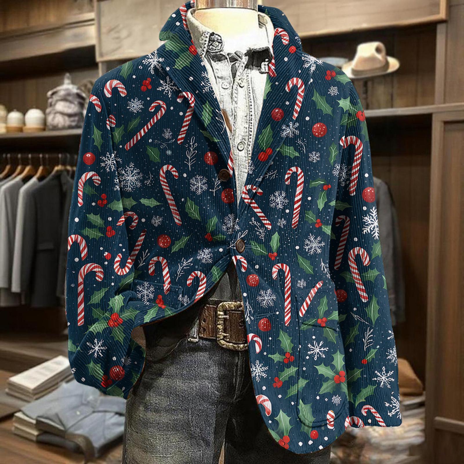 

Мужская куртка в стиле business casual из вельвета с рождественским принтом XXXXL