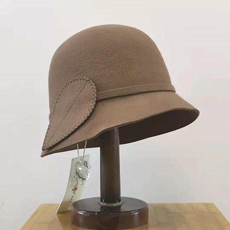 100%Australian Wool Bucket Hat for Women Autumn/winter Warm Felt Hat Leaf Ornament Basin Hat Solid Color Fisherman's Hat Top Hat