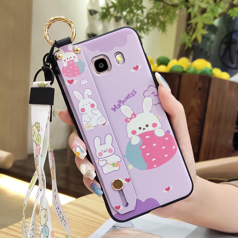 Soft Case Protective Phone Case For Samsung Galaxy J510/J5 2016/J5108 Wrist Strap Cartoon Cute Back Cover Silicone Ring