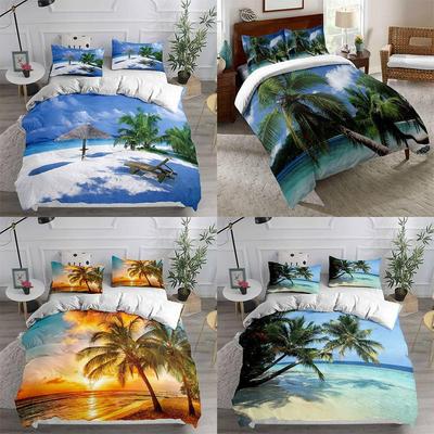 Palm Coconut Tree Beach Sunset Boy Quilt Duvet Cover Set Bedclothes Doona Cover