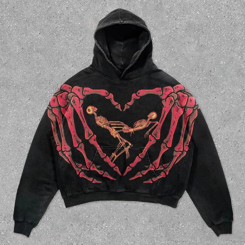 Spring and Autumn American Retro Skull Skull Skeleton Series 3D Digital Printing Trend Hoodie Sweater
