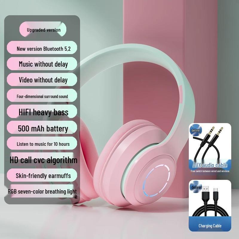2025 Bluetooth Over-Ear Headphones for Female Students: Stylish Wireless Earmuff Headset
