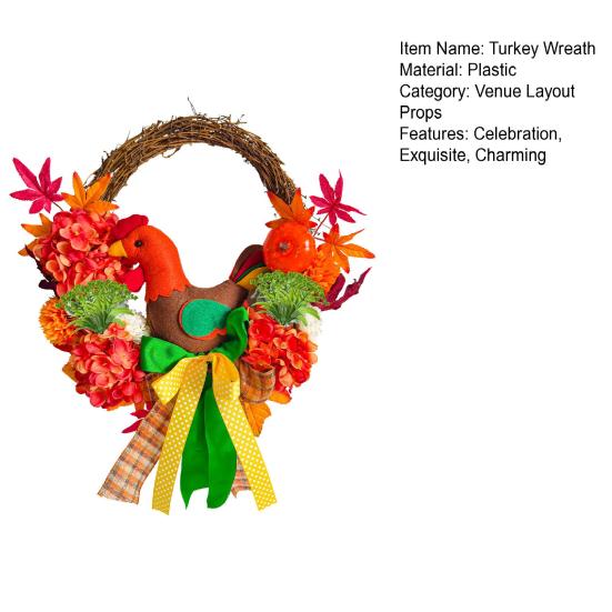 Thanksgiving Turkey Wreath for Front Door Autumn Artificial Wreath with Maple Leaves Pumpkin And Hydrangeas for Home Porch Thanksgiving Harvest Decor