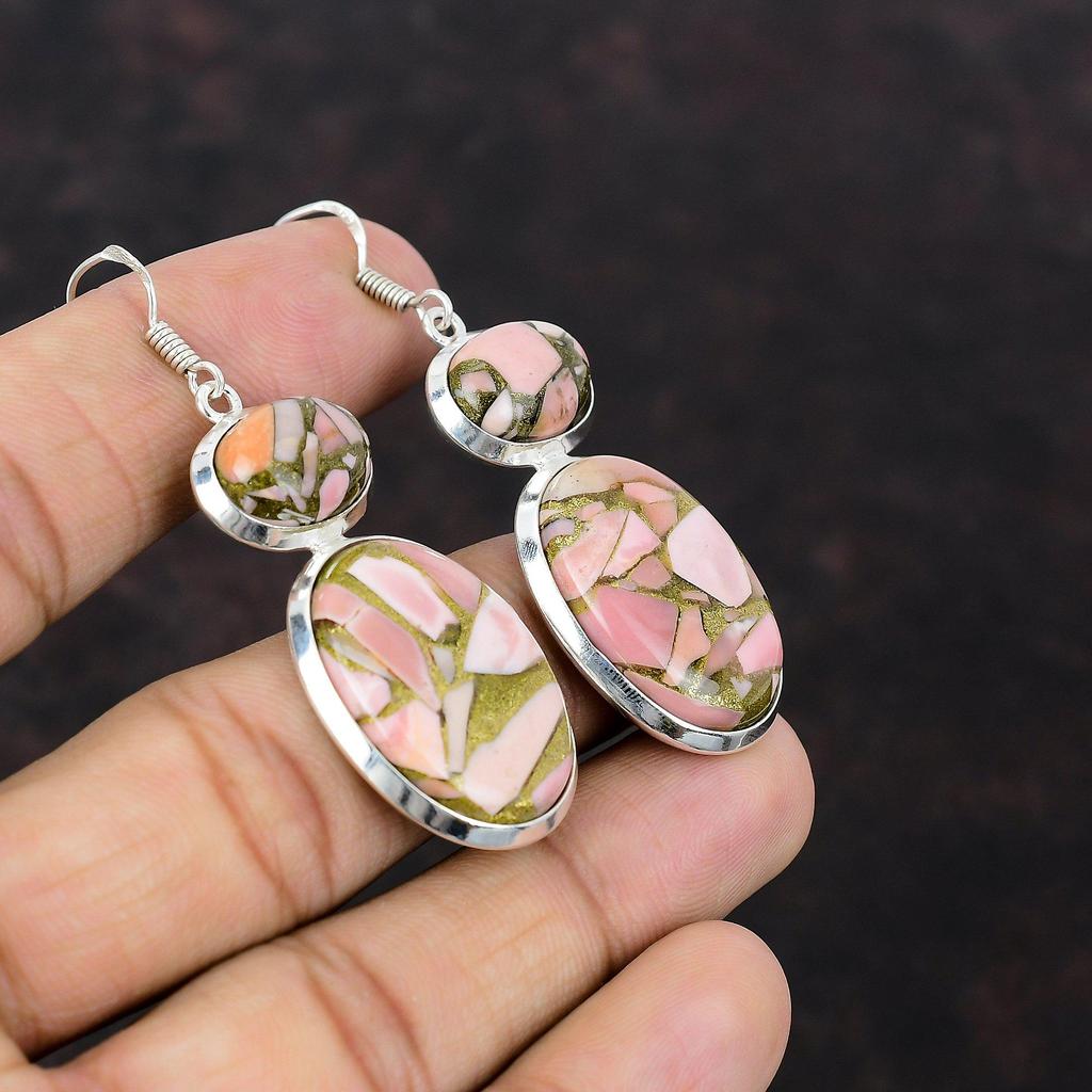 Copper Pink Opal Earring Genuine Gemstone Jewelry 925 Sterling Silver Earrings Handmade Beautiful Earring Gift For Mom Healing Stone Jewelry