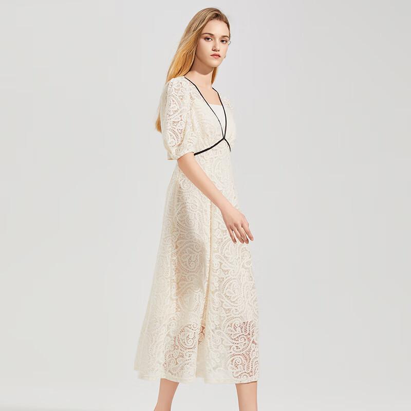 

Women s Elegant V-Neck Short Sleeve Lace Midi Dress M